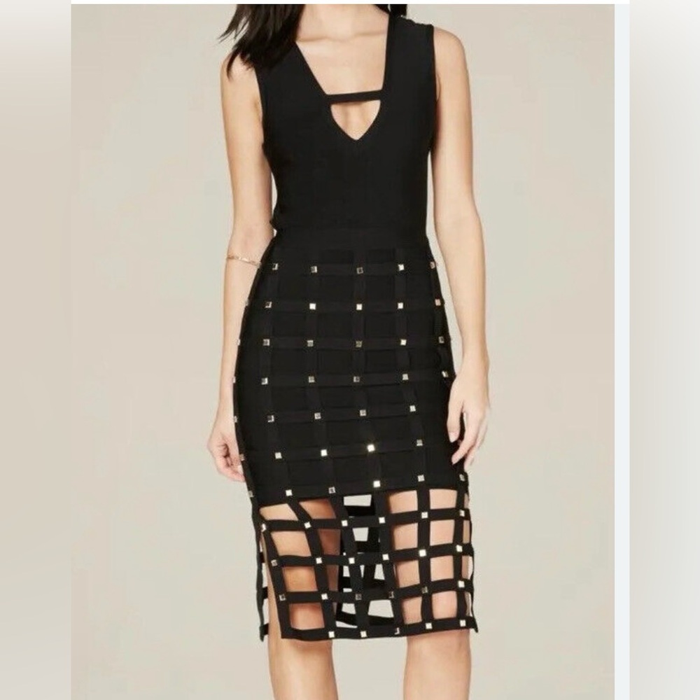 Bebe Black Sia Cage Skirt Dress